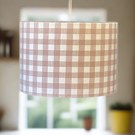 Raspberry Leaf Interiors Handmade Lampshade 30cm Drum Style Arlington Blossom Gingham Check