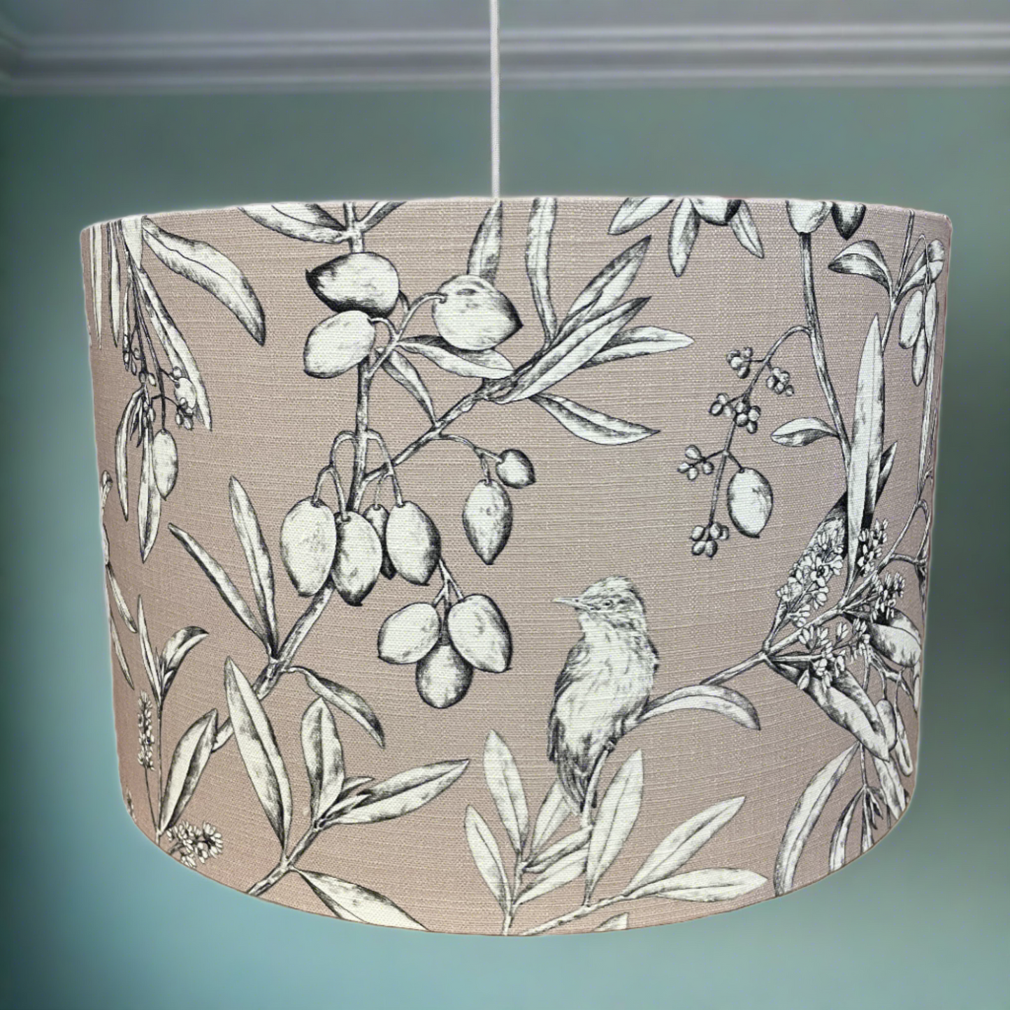 Raspberry Leaf Interiors Handmade Lampshade 40cm Drum Aviary Woodrose