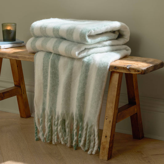 Beechwood Woven Stripe Throw Green 140x180