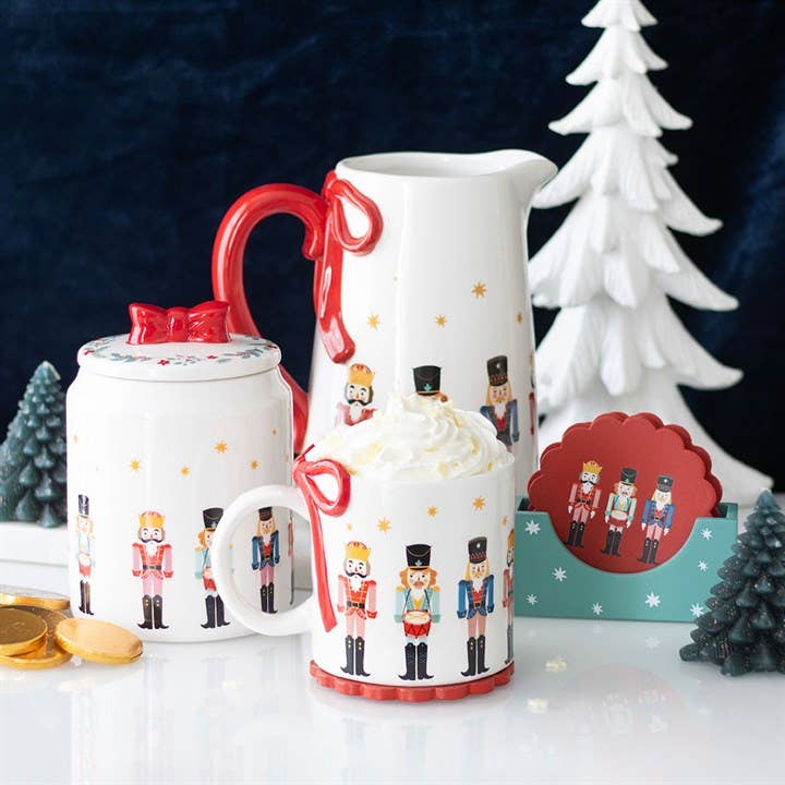 Nutcracker Ceramic Christmas Flower Jug with Bow