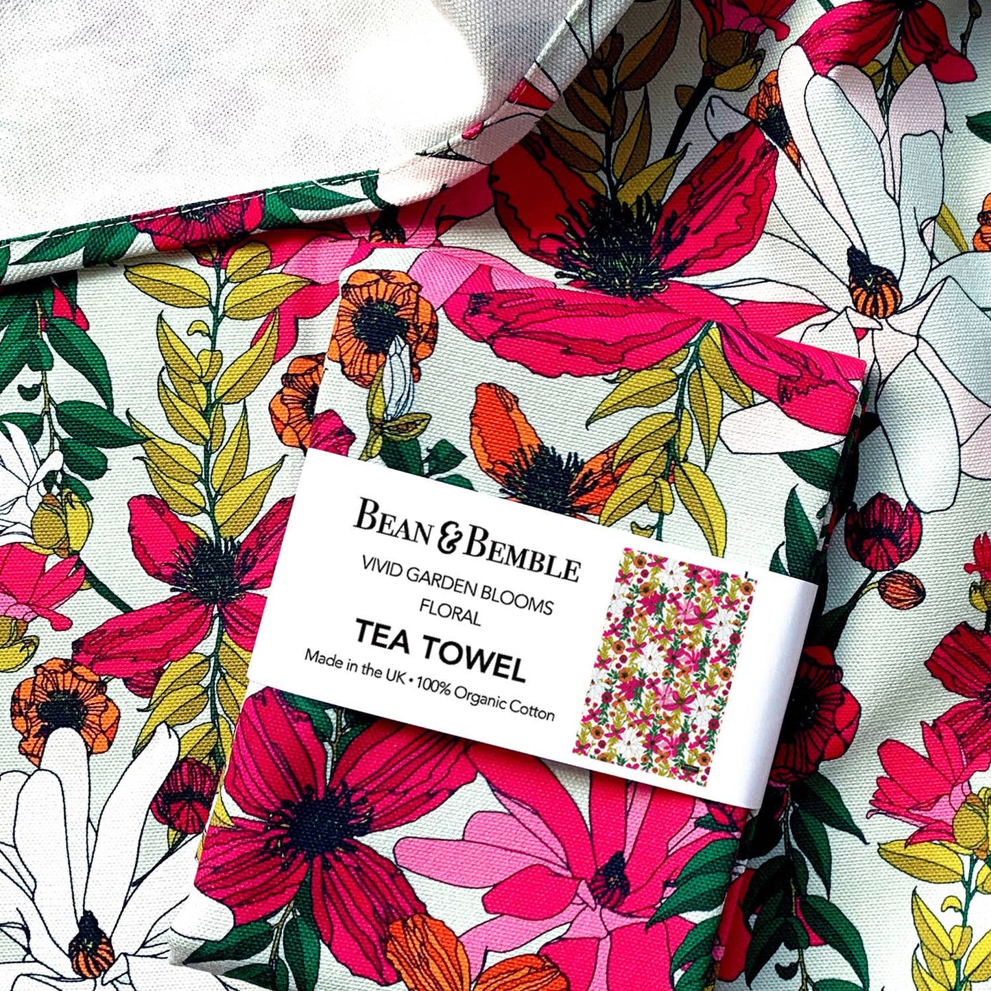 Bean and Bemble Tea Towel Vivid Blooms Floral - Organic Cotton