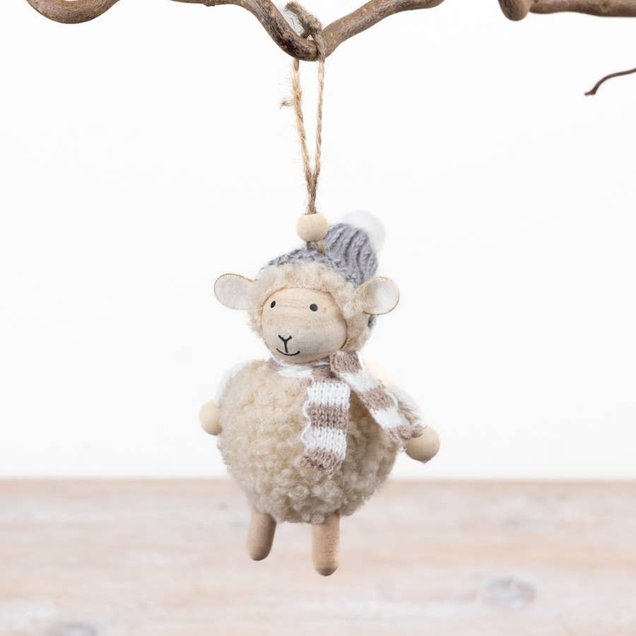 Woolly Sheep Xmas Decoration 10.5cm