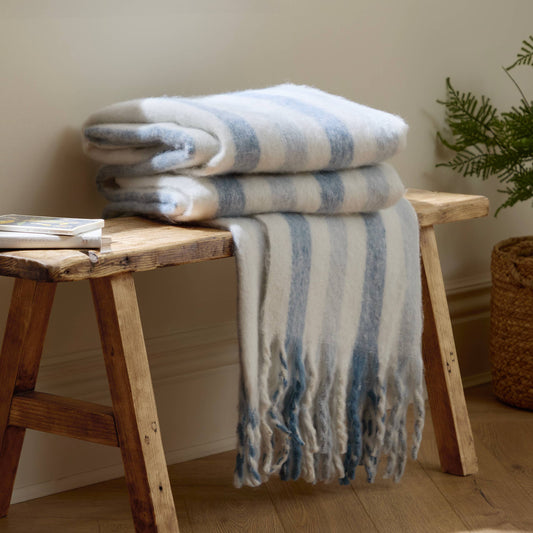 Beechwood Woven Stripe Throw Sky Blue 140x180cm