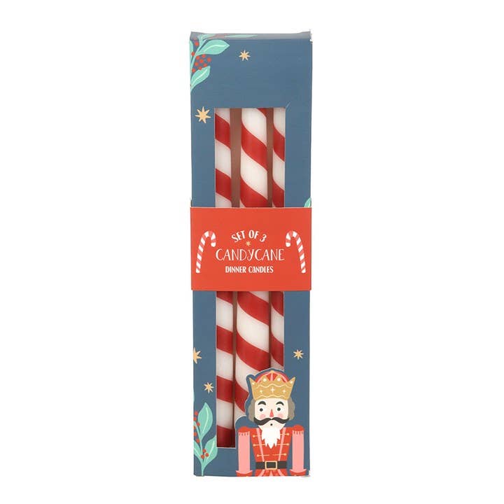Set of 3 Candy Cane Stripe Christmas Taper Candles