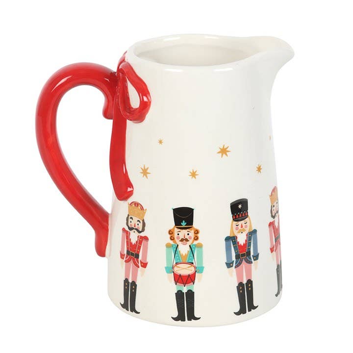 Nutcracker Ceramic Christmas Flower Jug with Bow