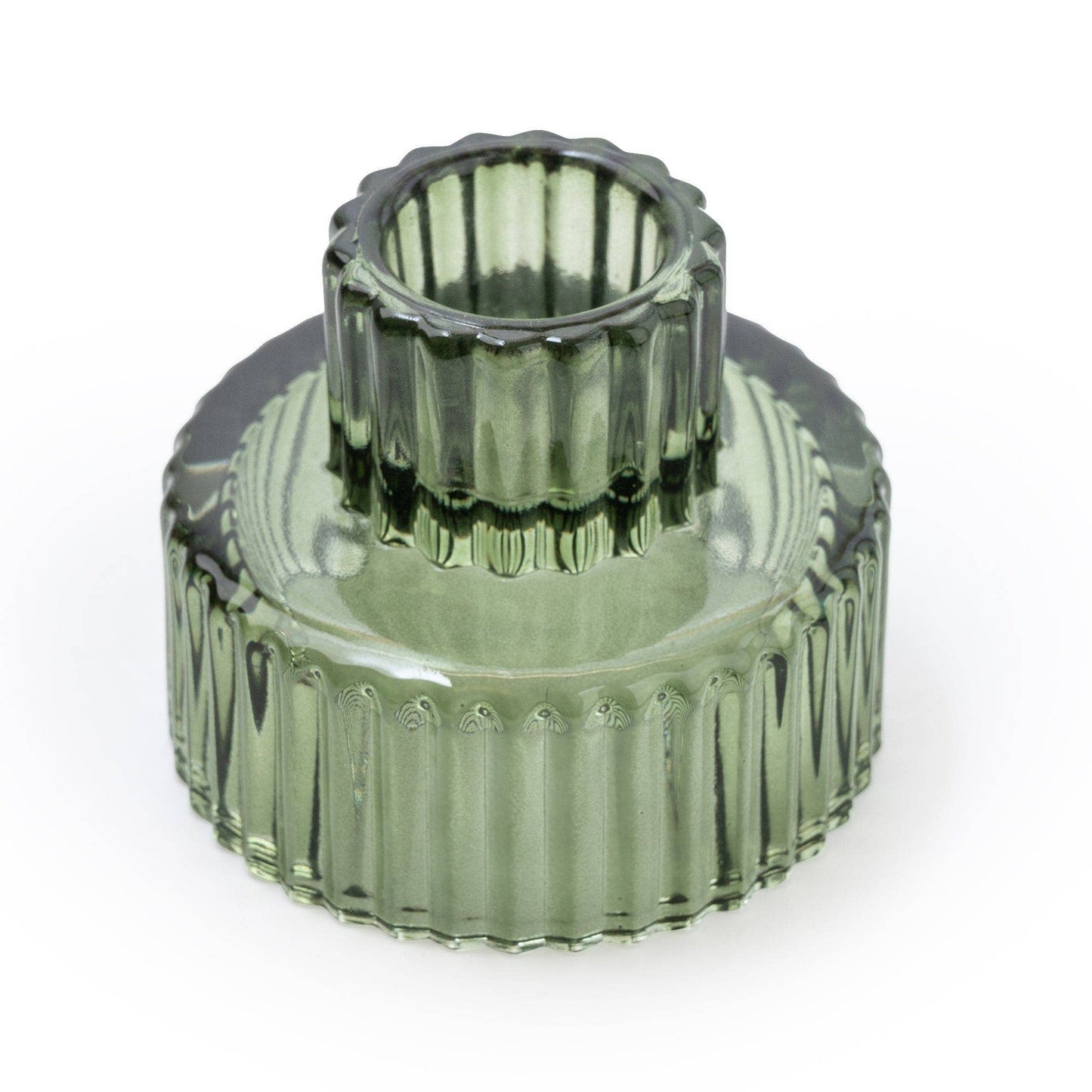 Double Ended Green Glass Candleholder 6.5cm