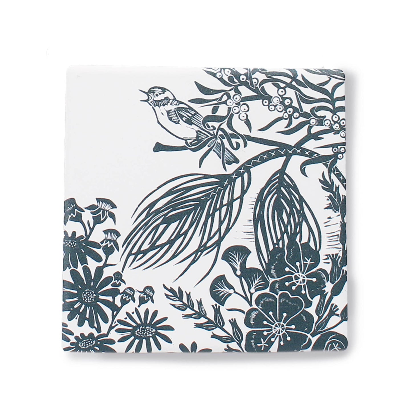 Ceramic Coasters Woodland Acorn Bird Navy