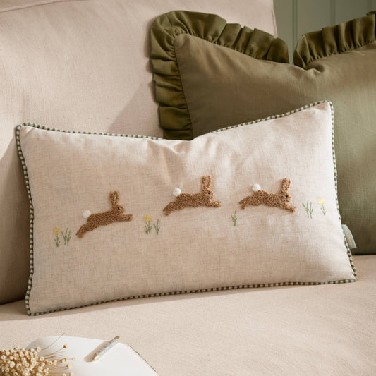 Ramble Hares Tufted Cushion Sage: Sage 30cm x 50cm