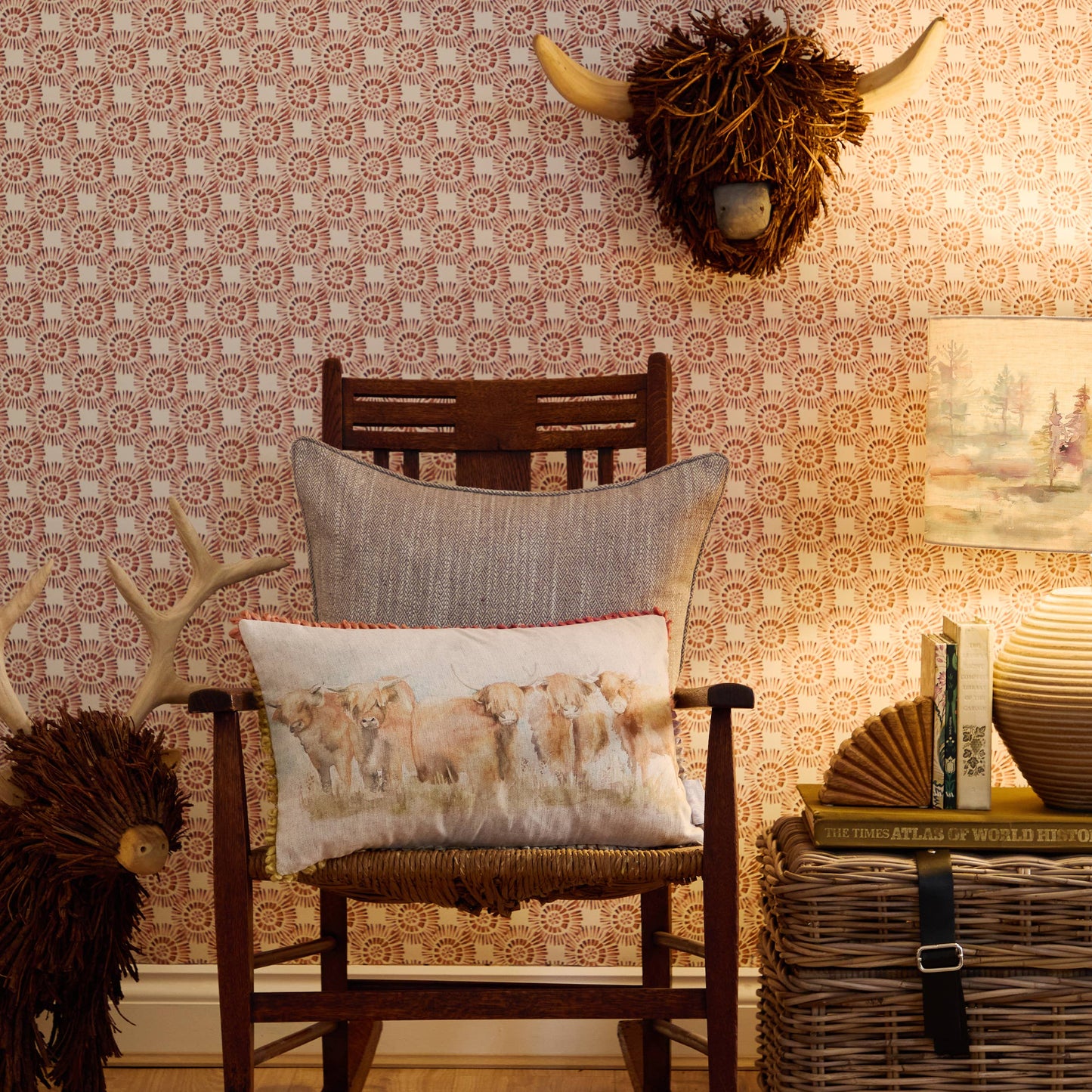 Voyage Maison Highland Cattle Printed Cushion Natural 30cm x 50cm
