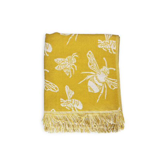 Mustard Blanket Throw Bees Kate Heiss 125x150cm