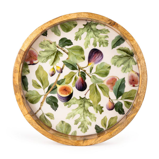 Mango Wood Round Tray Figs Design