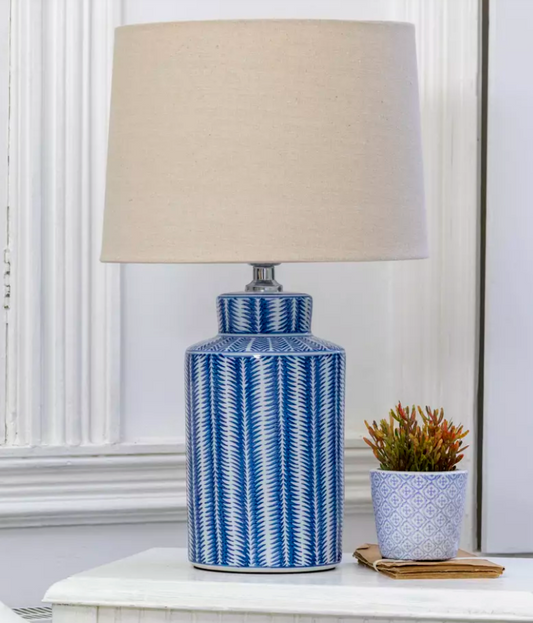 Lamp Serrato Cerulean Blue with Taupe Shade