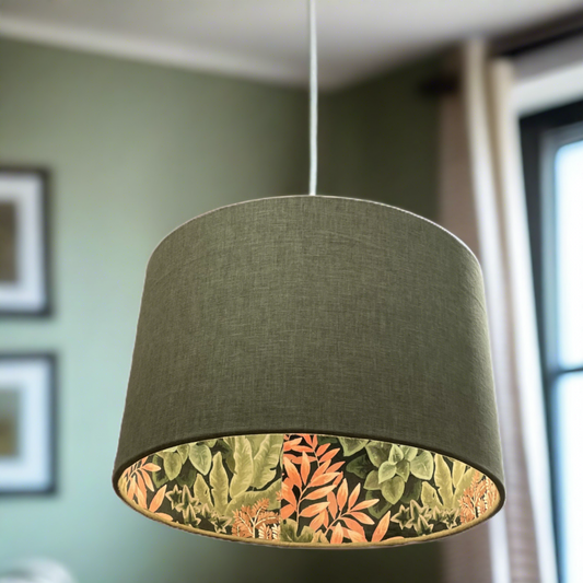 Raspberry Leaf Interiors Handmade Lampshade 40cm Drum Oslo Fern and Garden Wall Coral