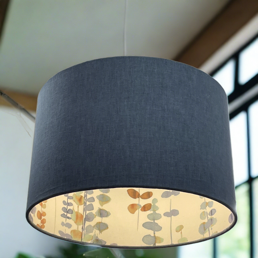 Raspberry Leaf Interiors Handmade Lampshade 40cm Drum Oslo Oxford and Santa Maria Indigo