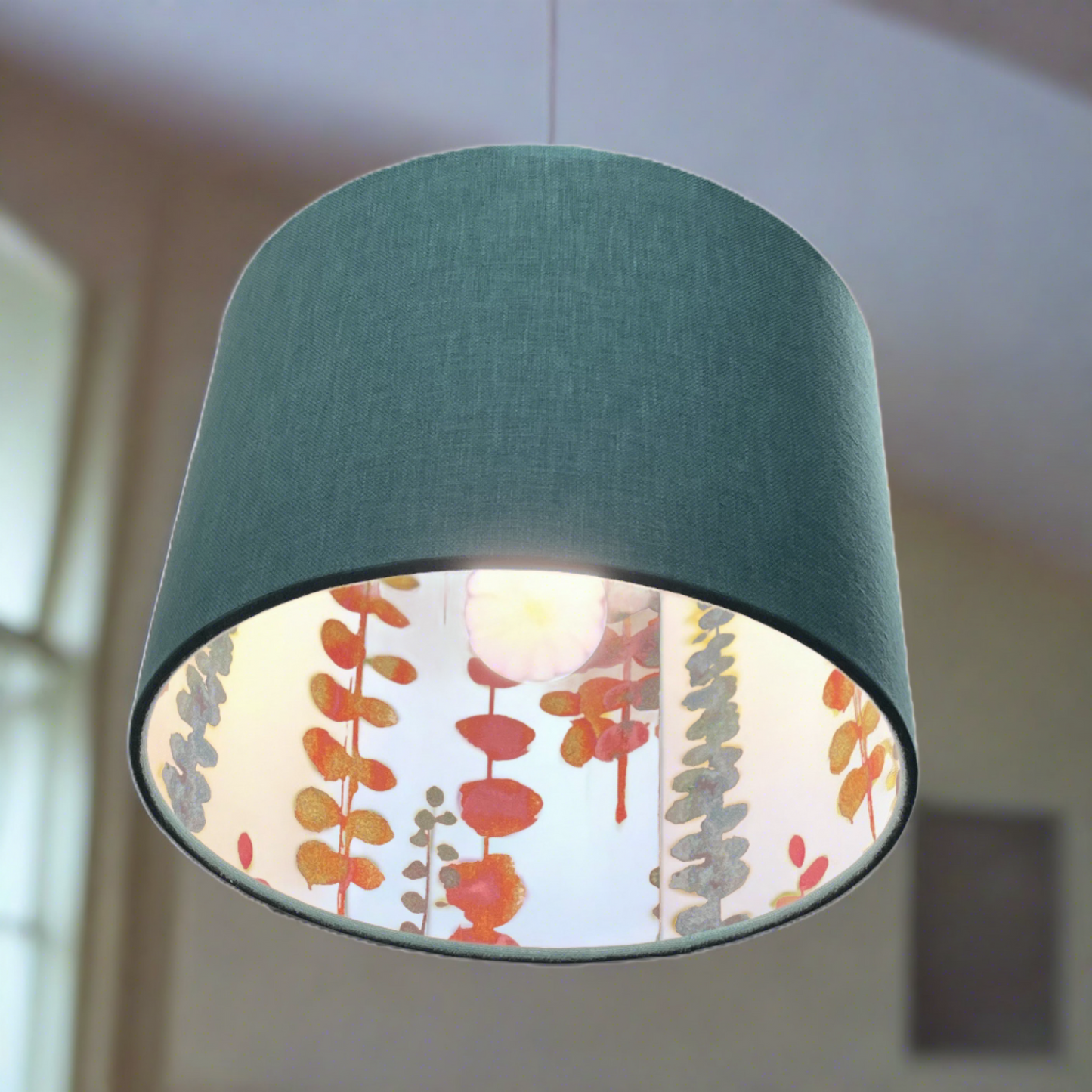 Raspberry Leaf Interiors Handmade Lampshade 30cm Drum Oslo Peacock and Santa Maria Rainbow