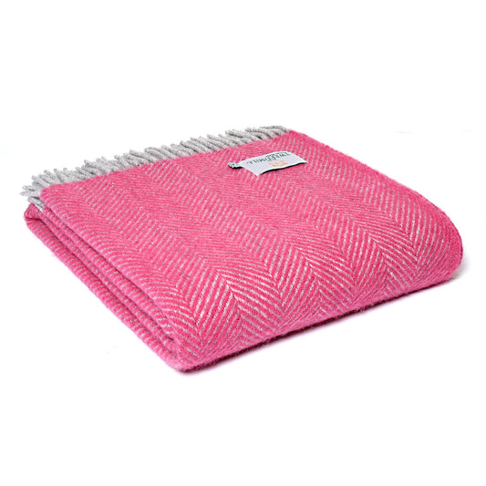 Tweedmill Lifestyle Pink and Silver Herringbone Throw