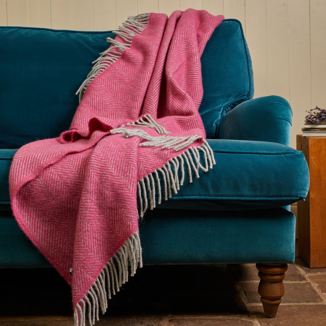Tweedmill Lifestyle Pink and Silver Herringbone Throw
